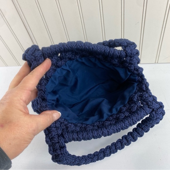 Blue Mini Macramé Handmade Crochet‎ Bag with Textured Design - Picture 5 of 9